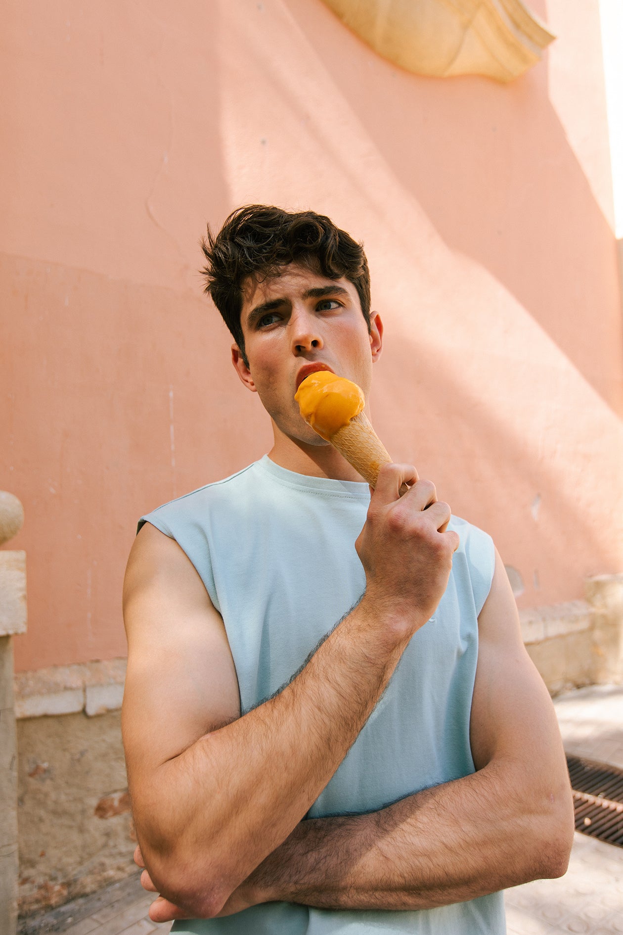 Dani Garcia eating mango ice-cream wearing Bas Bains Pol tank top in Menta