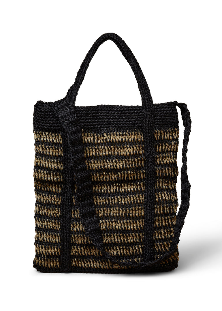 Bas Bains Tote Bag in Black and Natural Fique handwoven with strap