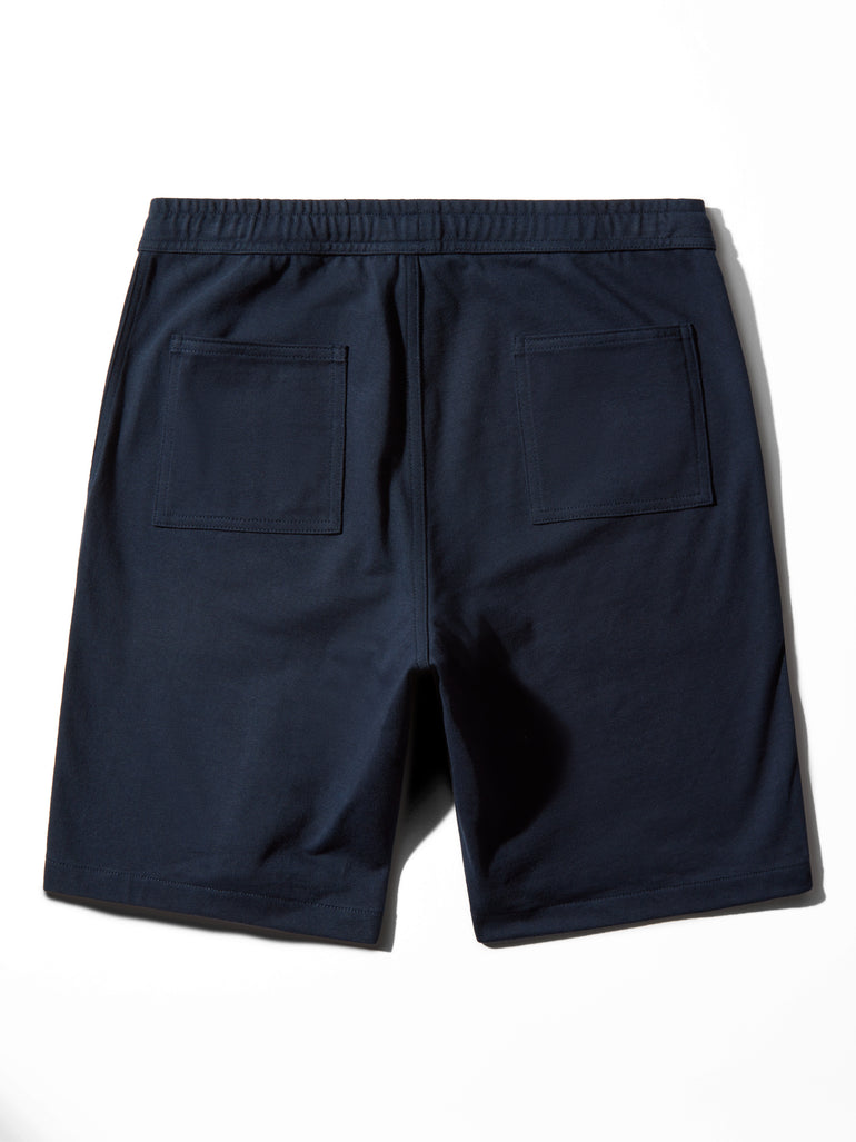 image of navy organic cotton shorts back by bas bains