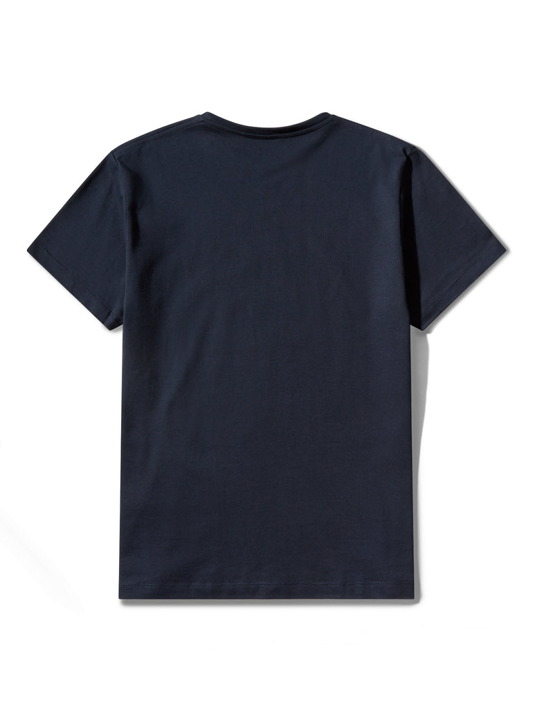 image of organic cotton T-shirt in Marino Blue back view by Bas Bains