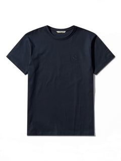 image of organic cotton T-shirt in Marino Blue front view by Bas Bains