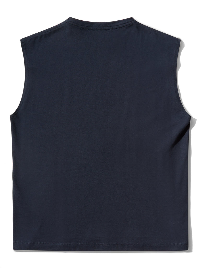 image of organic cotton tank top in Marino blue back view by Bas Bains