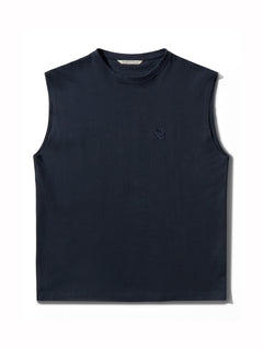 image of organic cotton tank top in Marino blue front view by Bas Bains